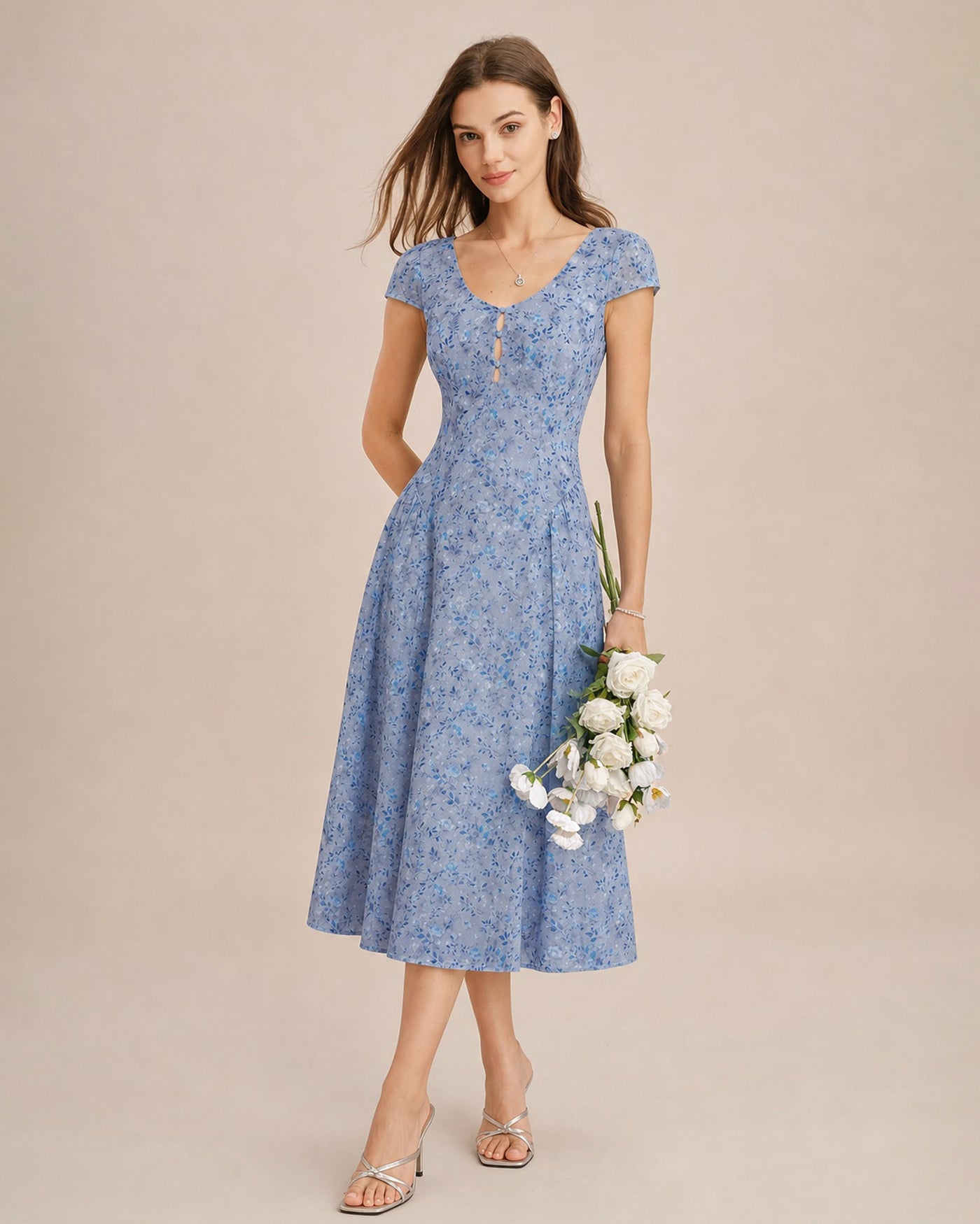 Women's Woven Polyester Midi Dress Dresses - RIHOAS