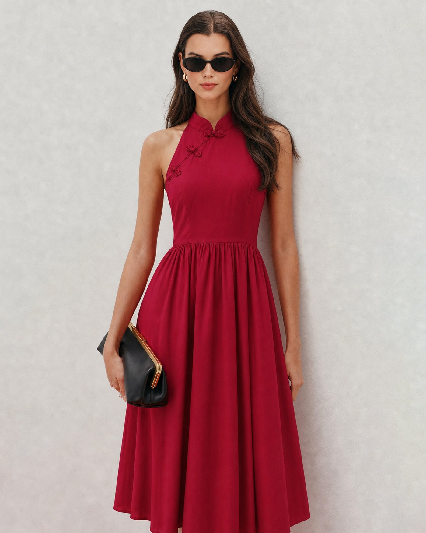 Women's Woven Polyester Midi Dress Dresses - RIHOAS