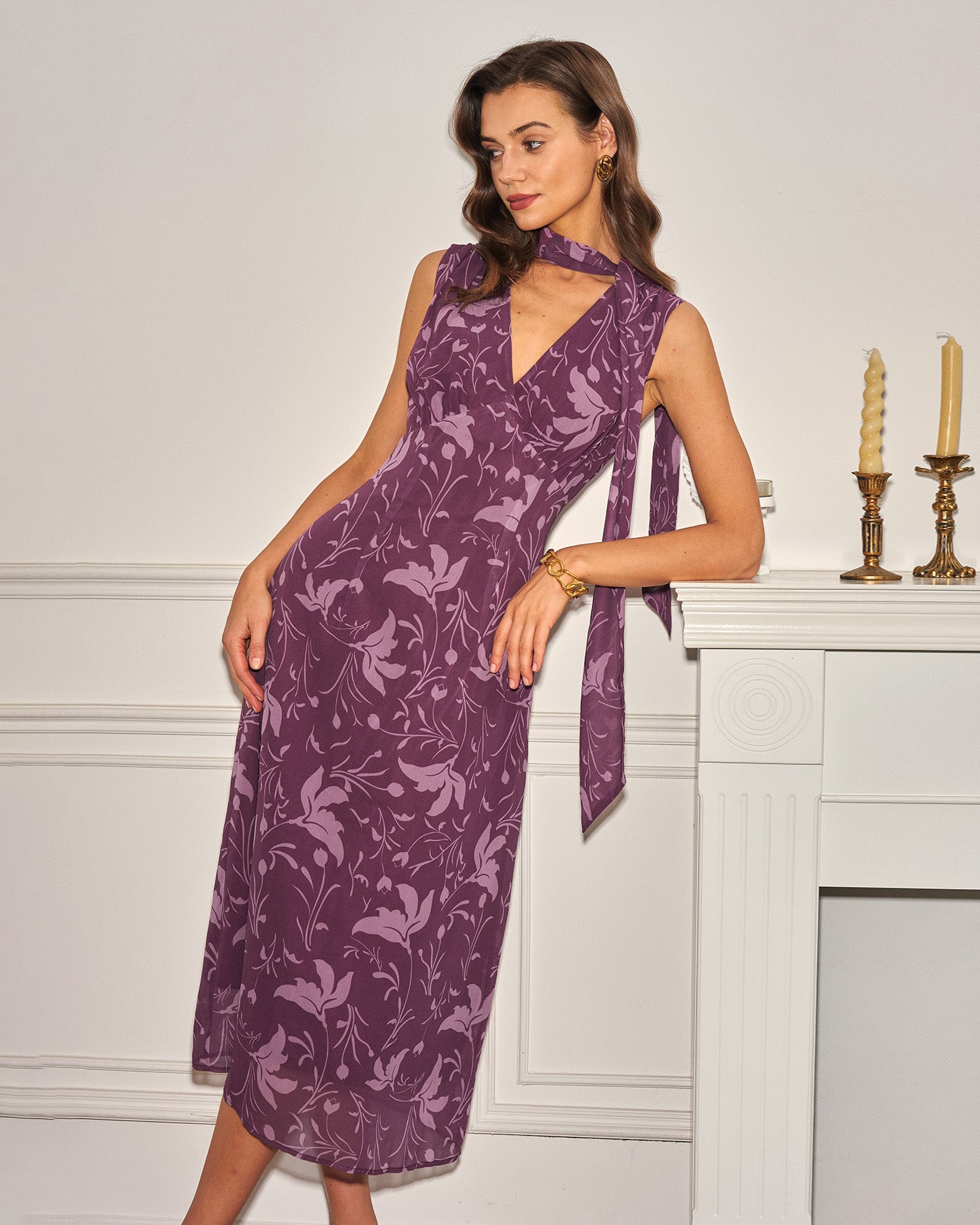 Women's Woven Polyester Midi Dress Dresses - RIHOAS
