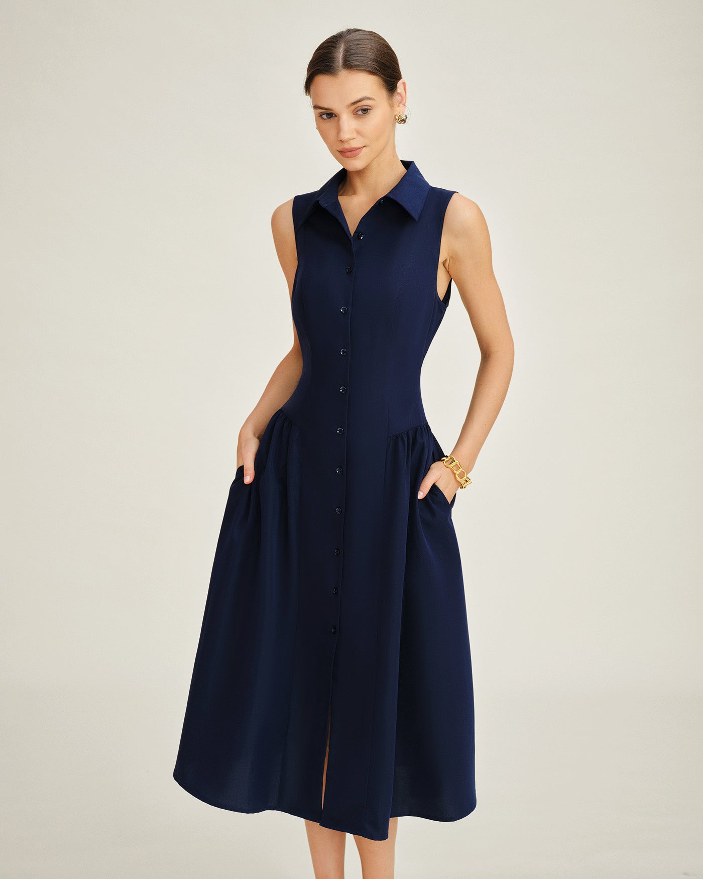Women's Woven Polyester Midi Dress Dresses - RIHOAS