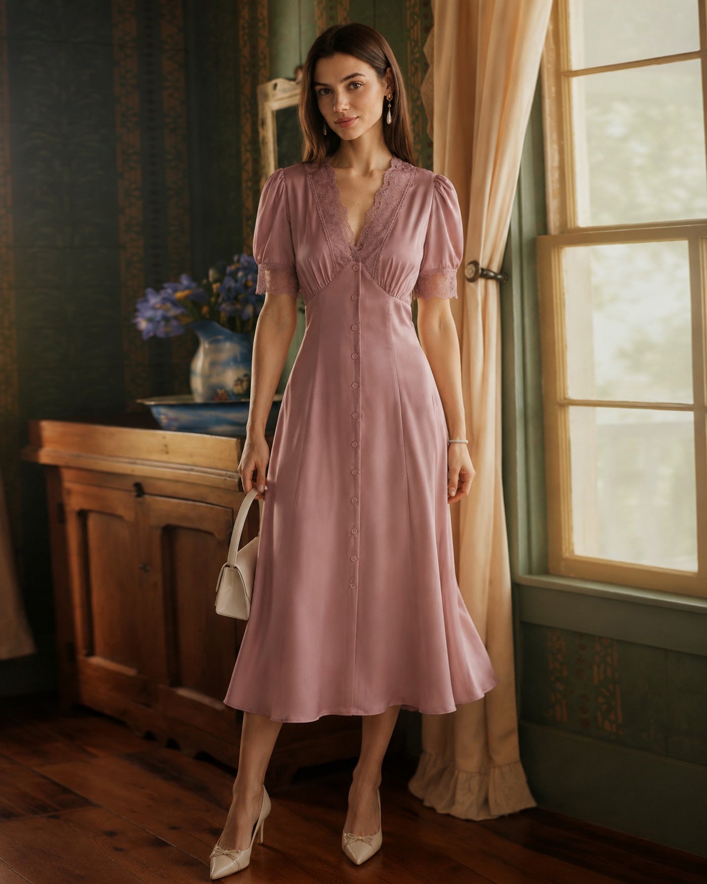 Women's Woven Polyester Midi Dress Dresses - RIHOAS
