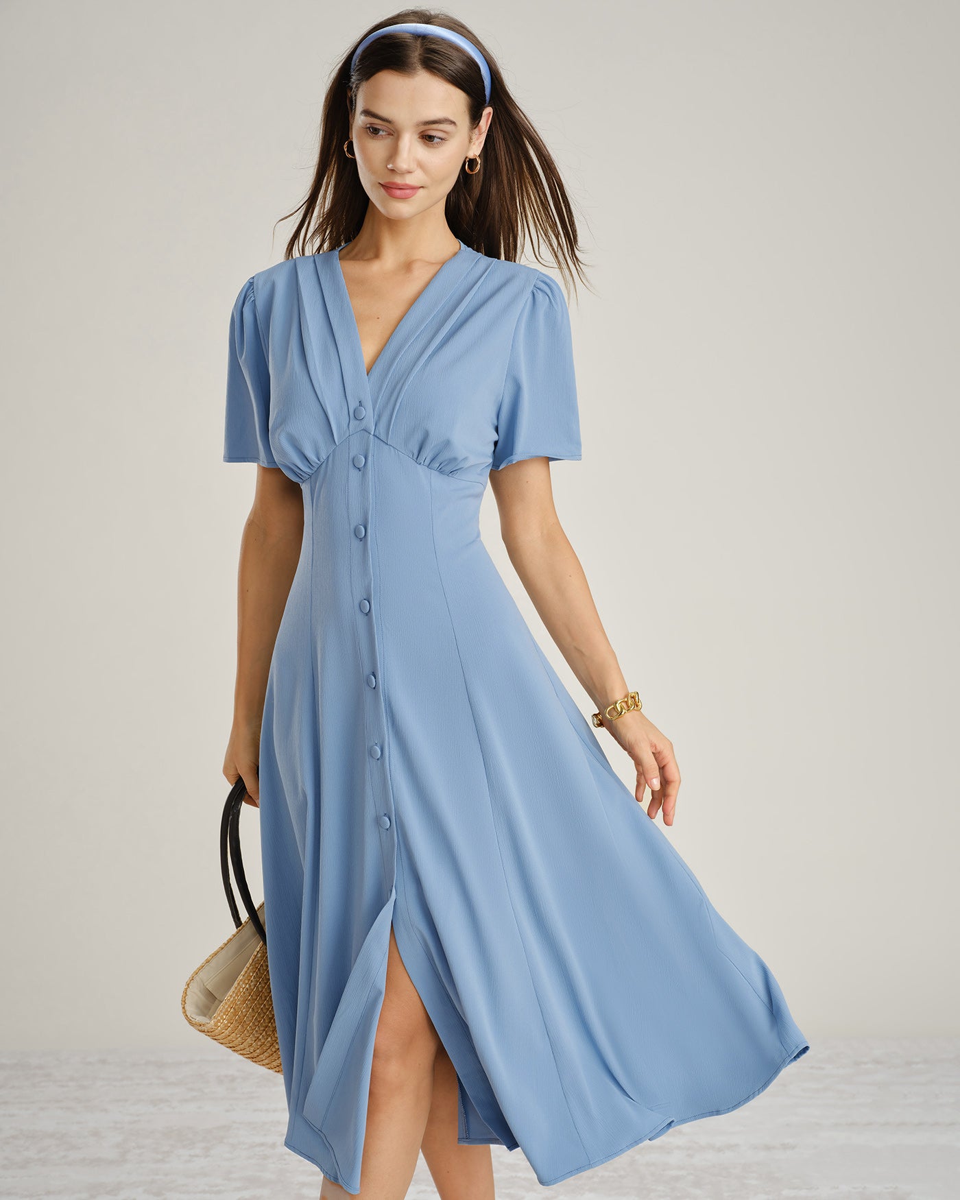 Women's Woven Polyester Midi Dress Dresses - RIHOAS
