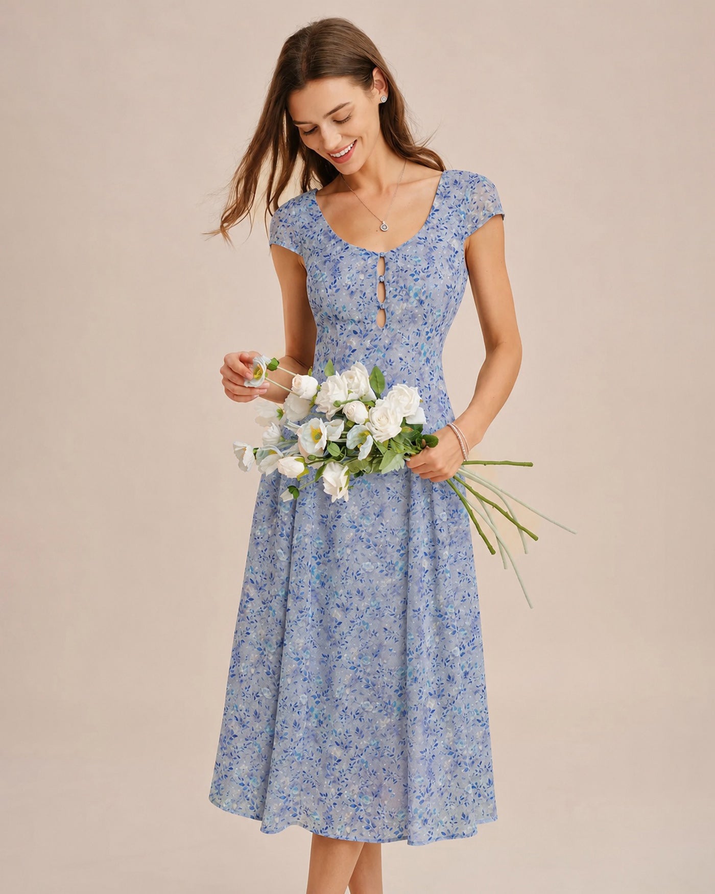 Women's Woven Polyester Midi Dress Dresses - RIHOAS