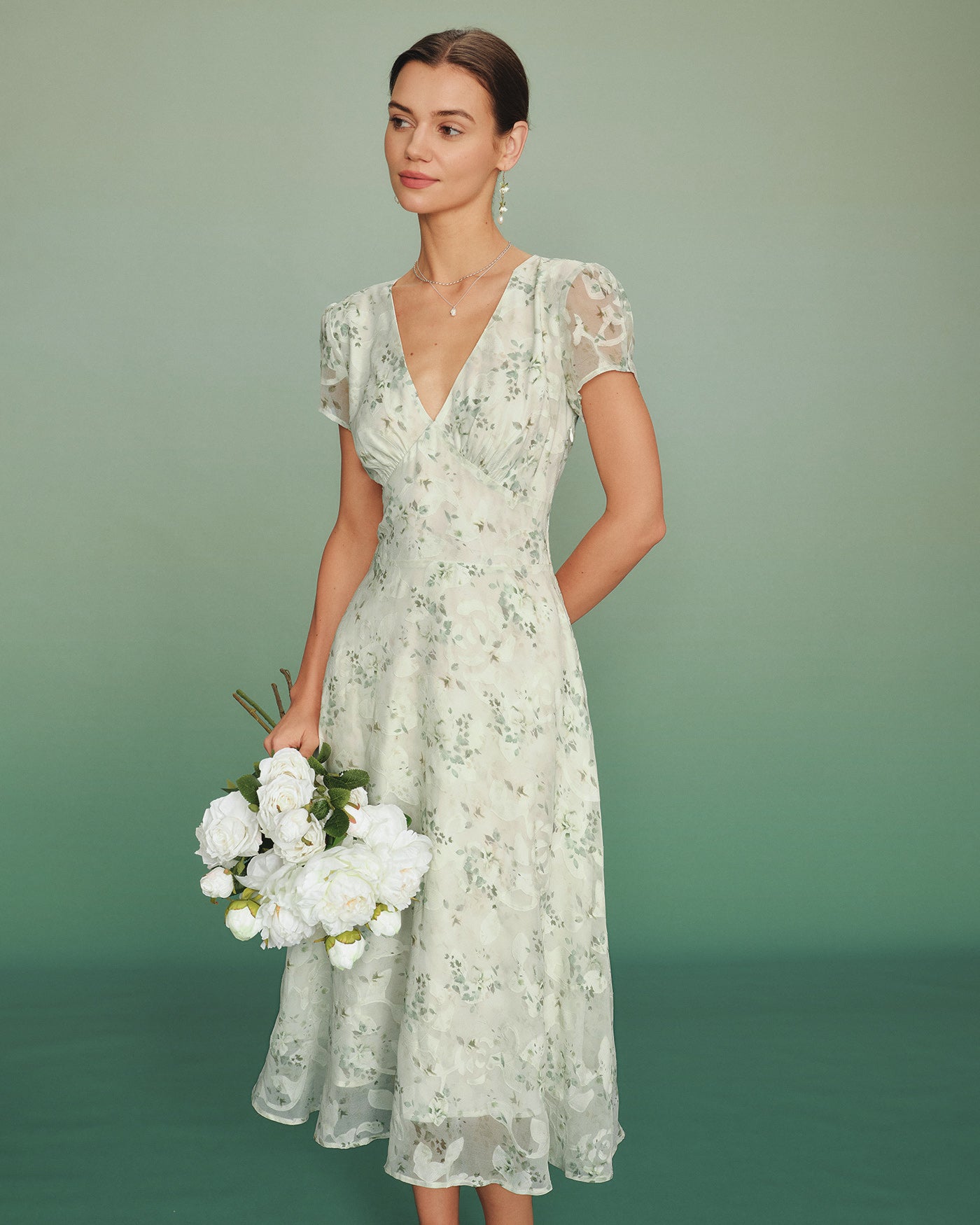 Women's Woven Polyester Midi Dress Green Dresses - RIHOAS