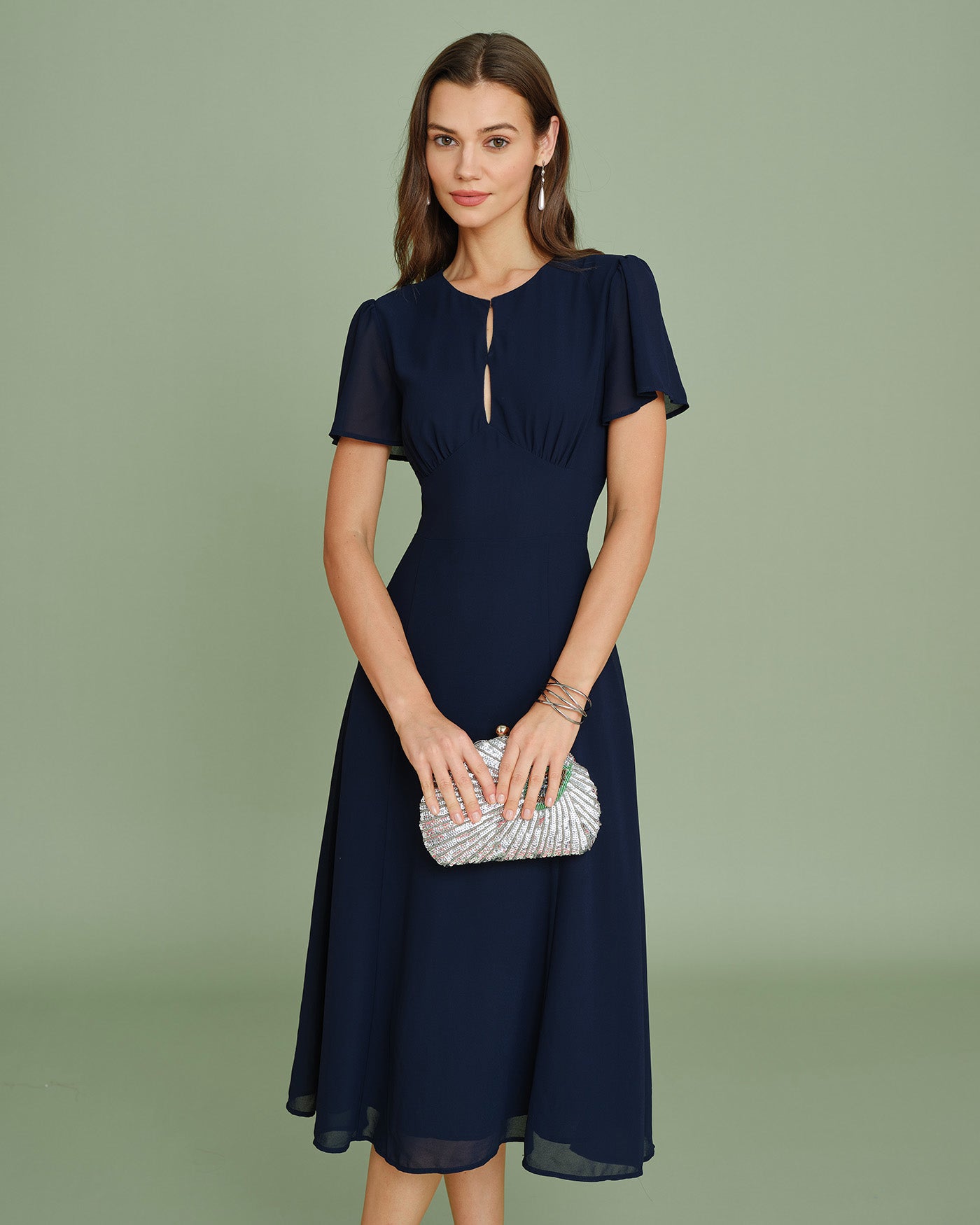 Women's Woven Polyester Midi Dress Navy Dresses - RIHOAS