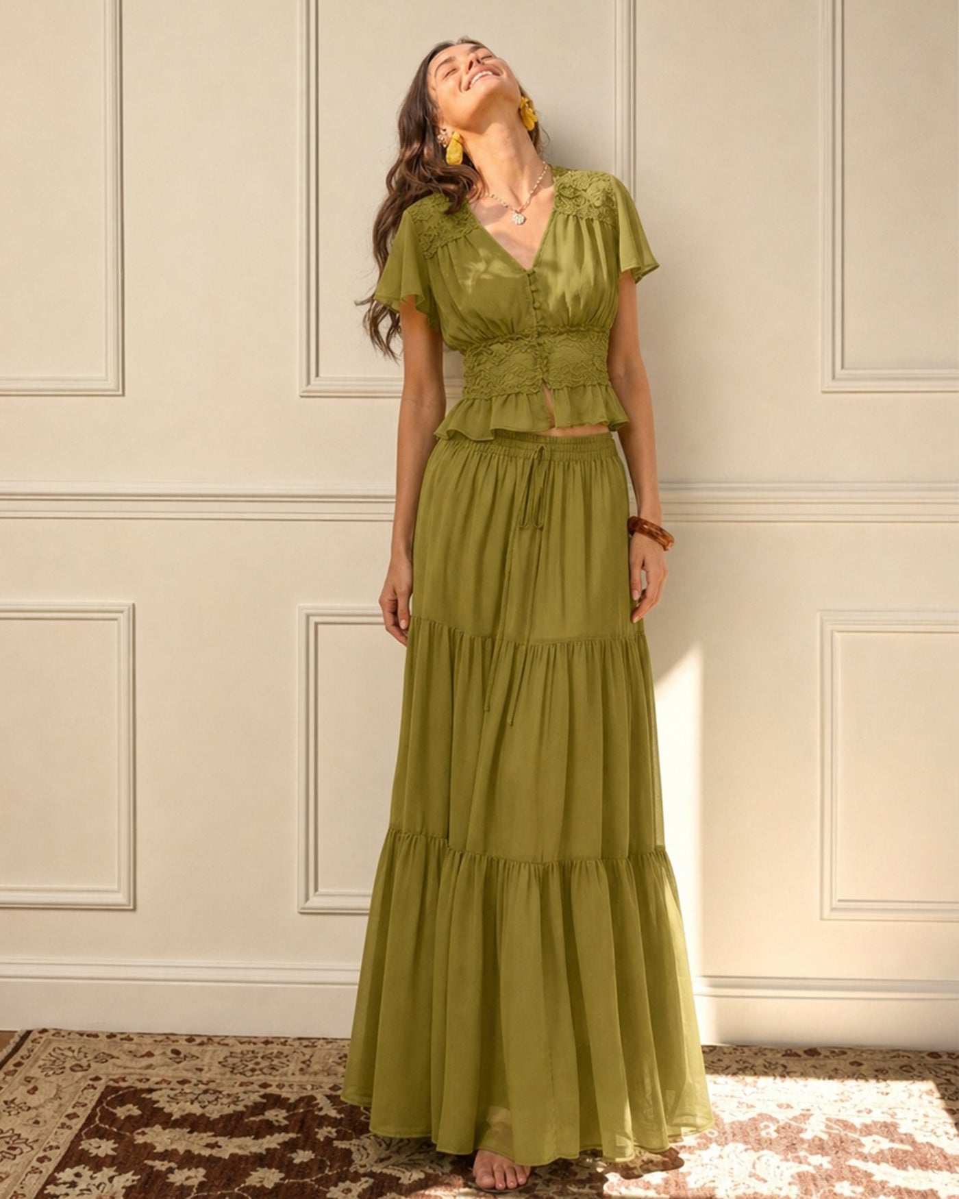 Women's Woven Polyester Midi Skirt Bottoms - RIHOAS