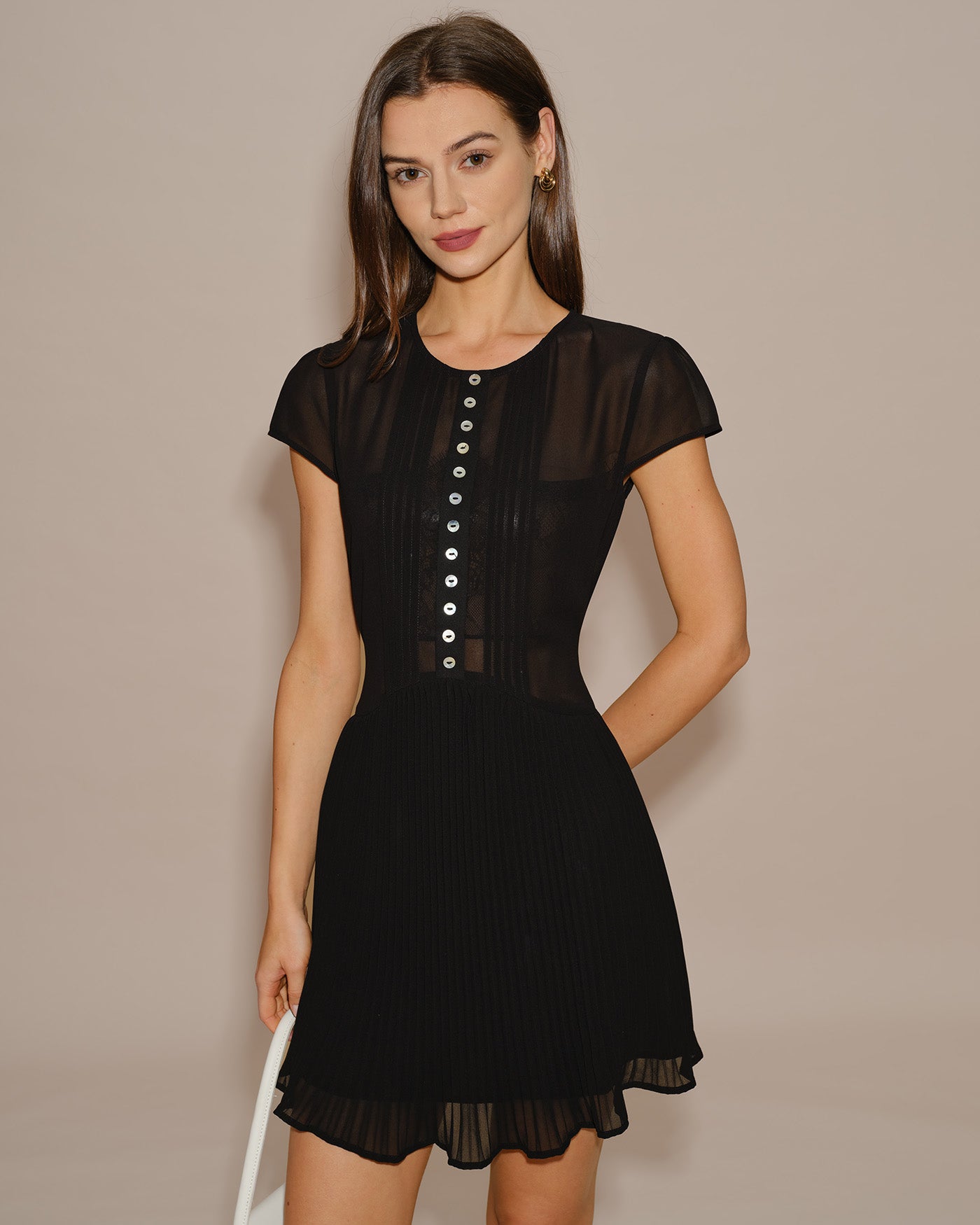 Women's Woven Polyester Mini Dress Black Dresses - RIHOAS