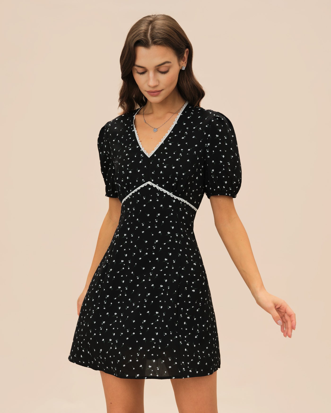 Women's Woven Polyester Mini Dress Black Dresses - RIHOAS