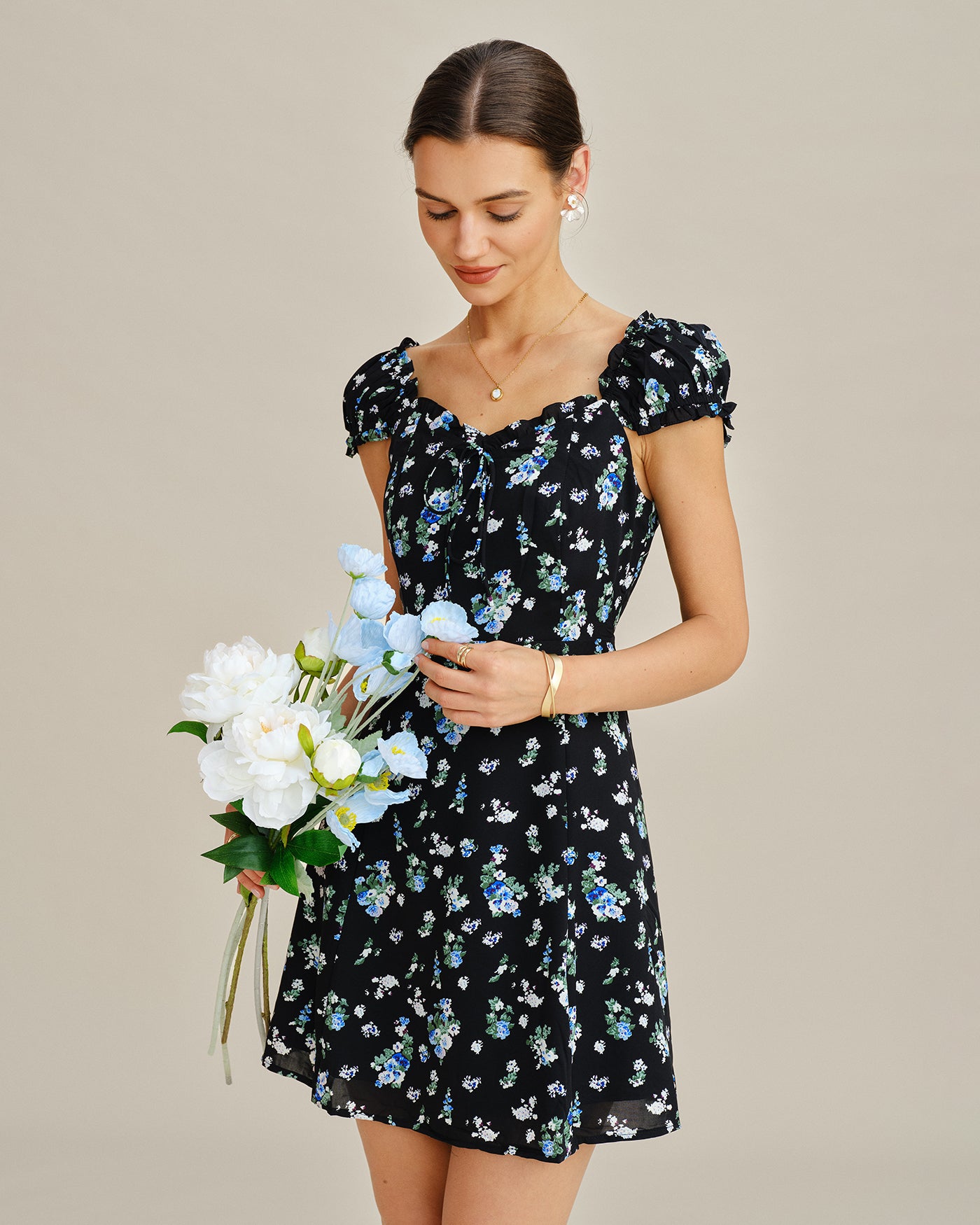 Women's Woven Polyester Mini Dress Black Dresses - RIHOAS