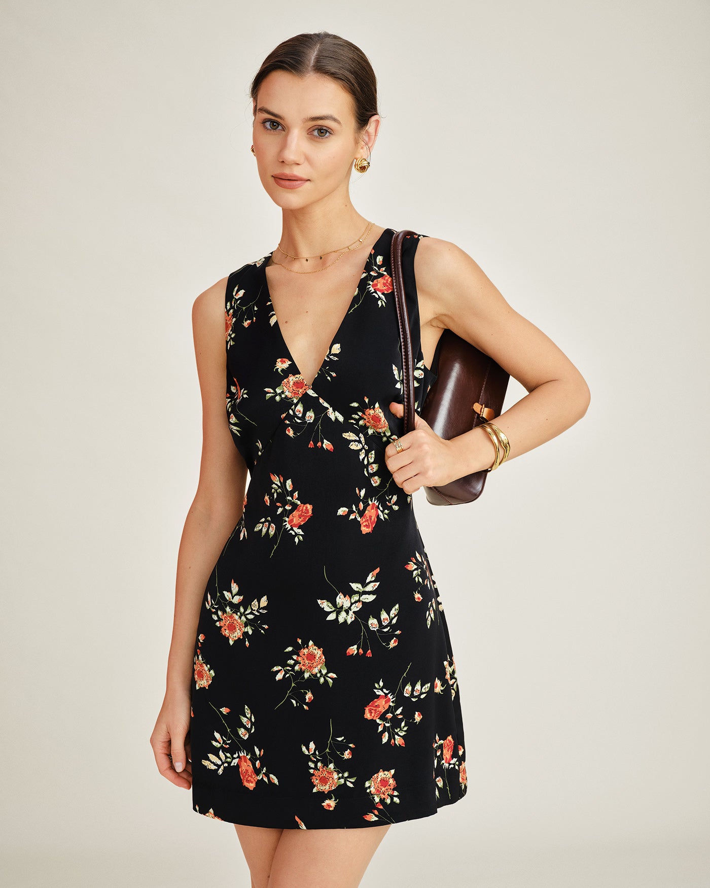 Women's Woven Polyester Mini Dress Black Dresses - RIHOAS