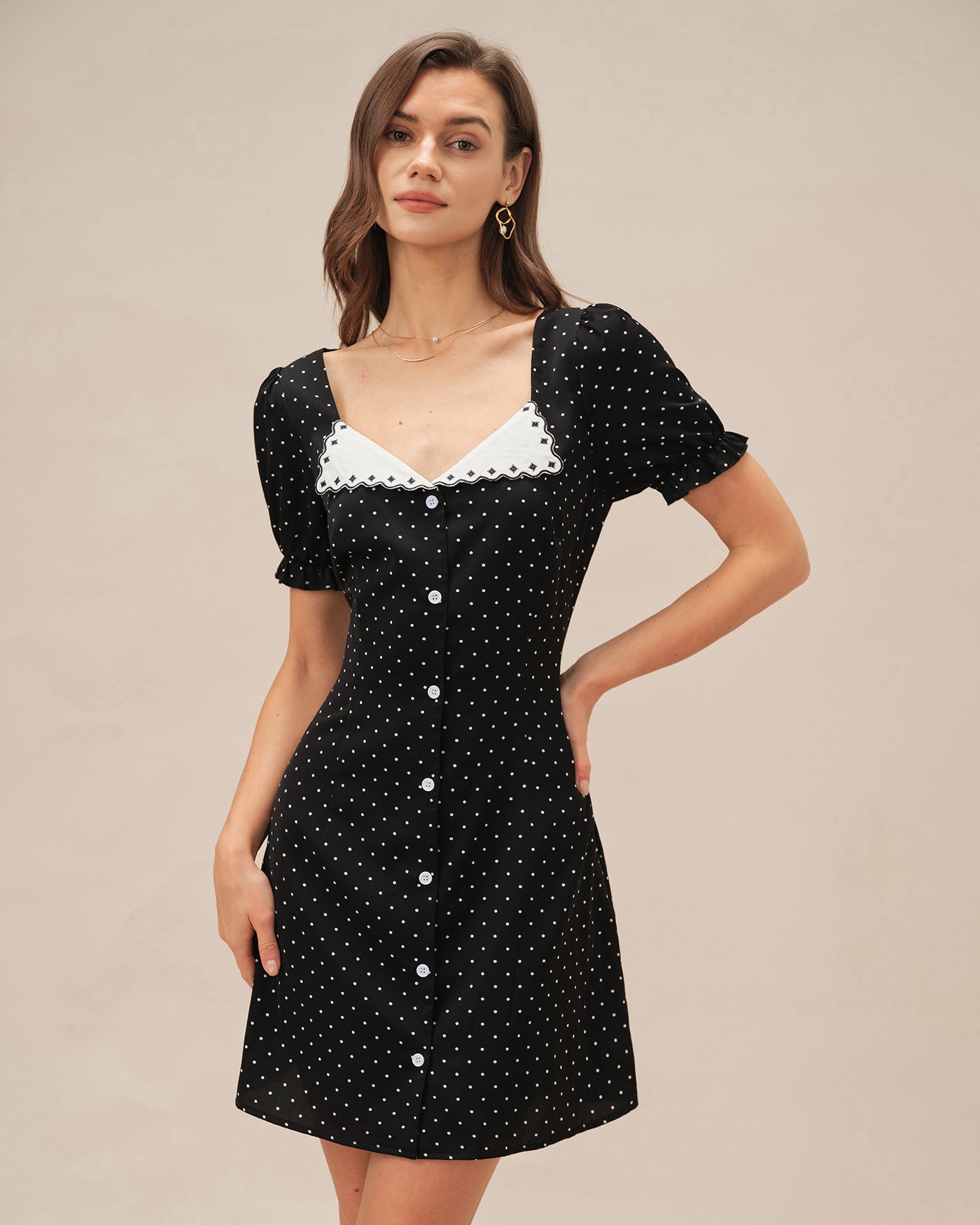 Women's Woven Polyester Mini Dress Black Dresses - RIHOAS