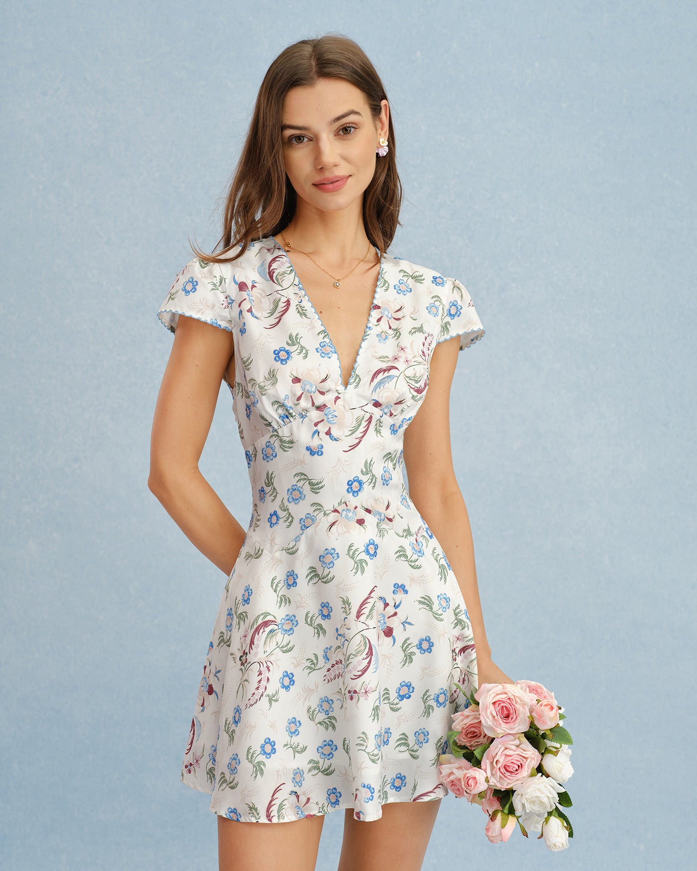 Women's Woven Polyester Mini Dress Off White Dresses - RIHOAS