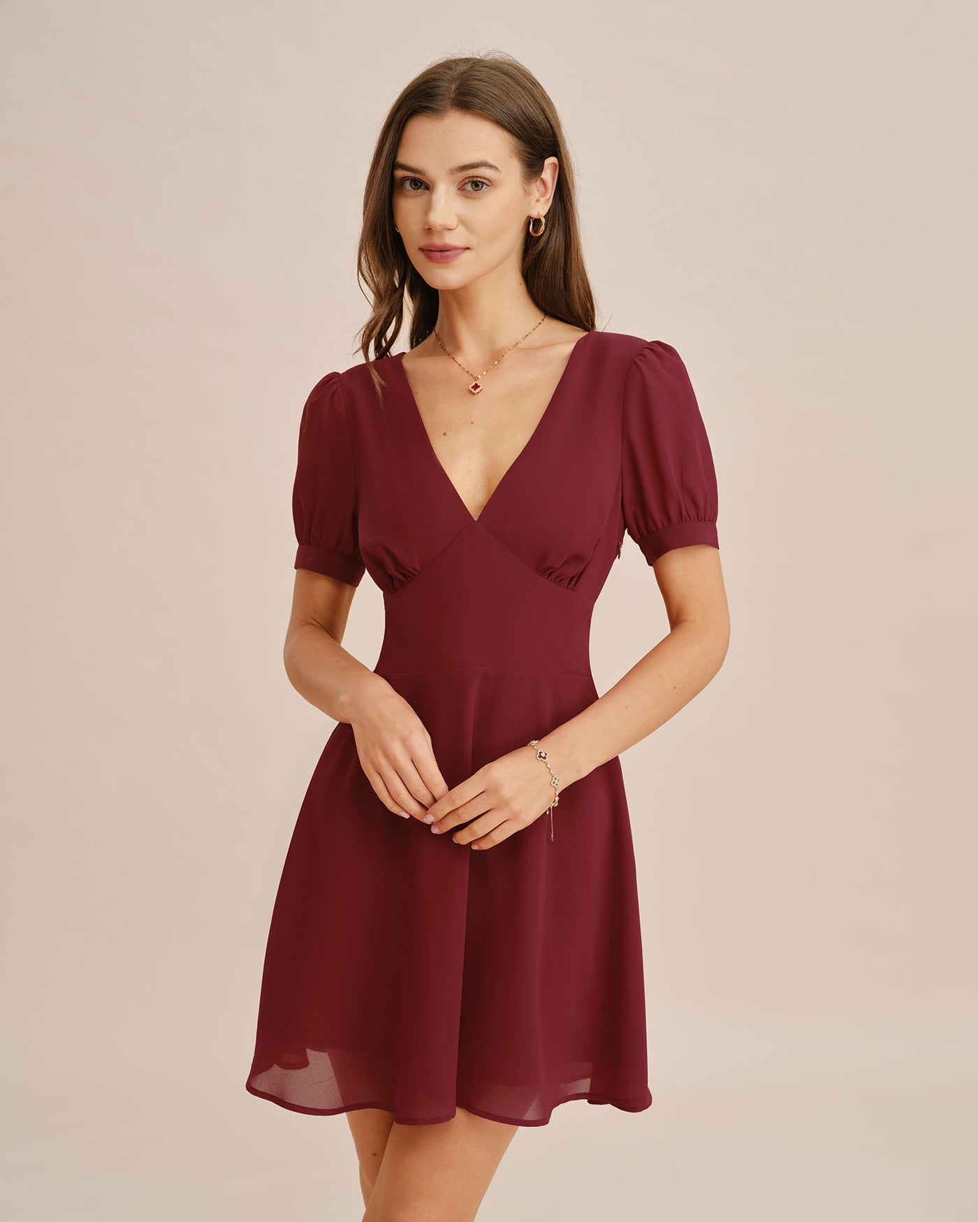 Women's Woven Polyester Mini Dress Red Dresses - RIHOAS