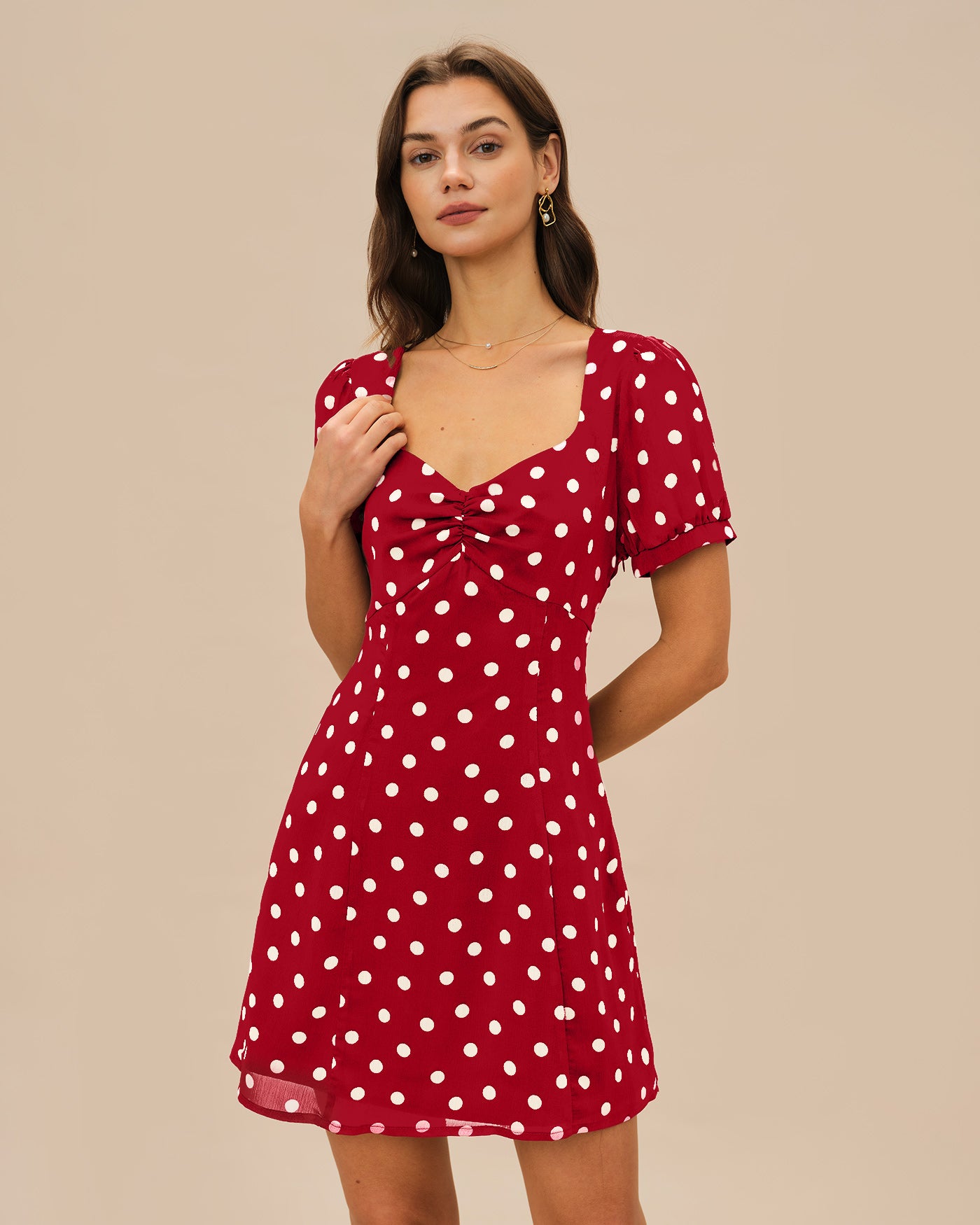 Women's Woven Polyester Mini Dress Red Dresses - RIHOAS