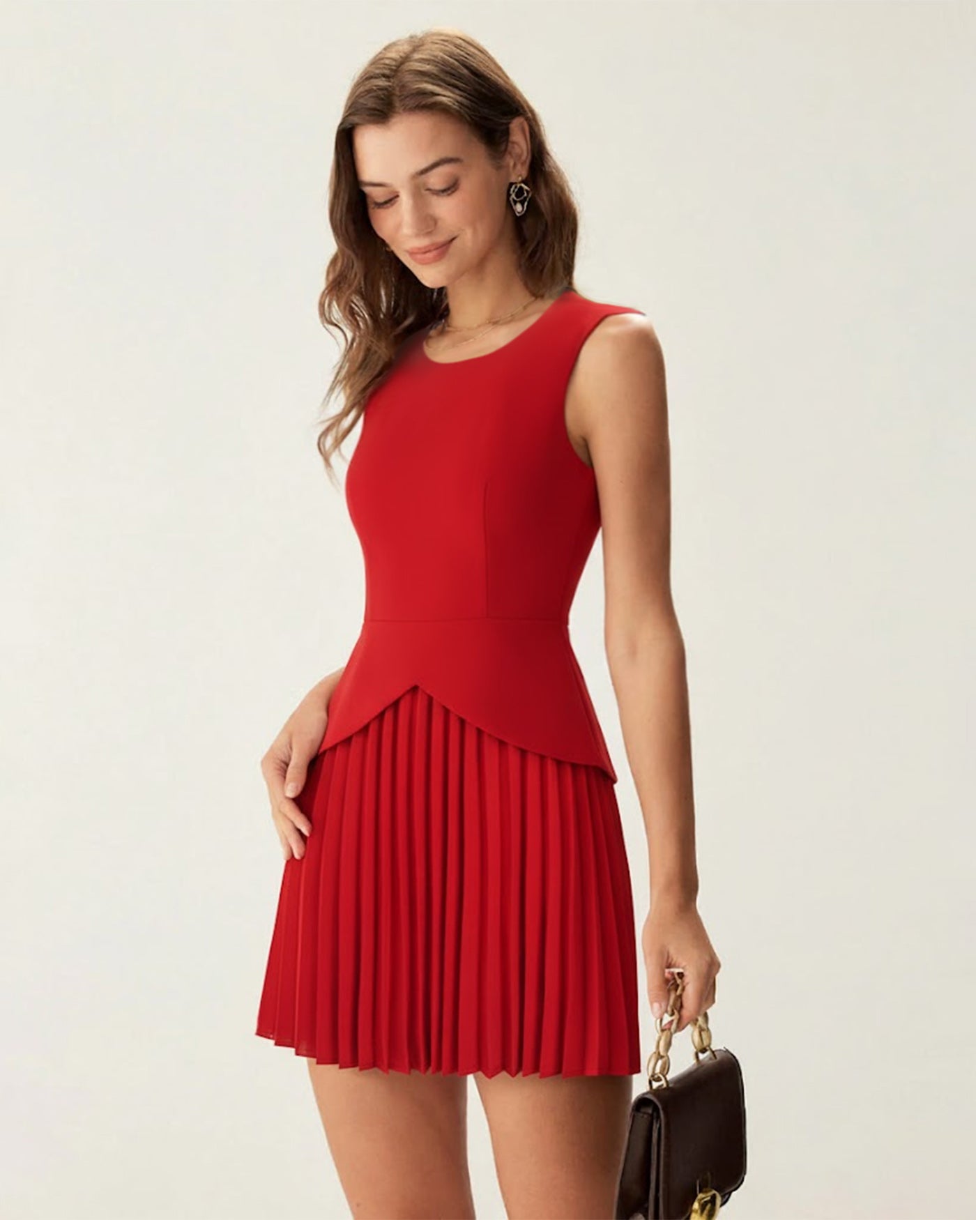 Women's Woven Polyester Mini Dress Red Dresses - RIHOAS