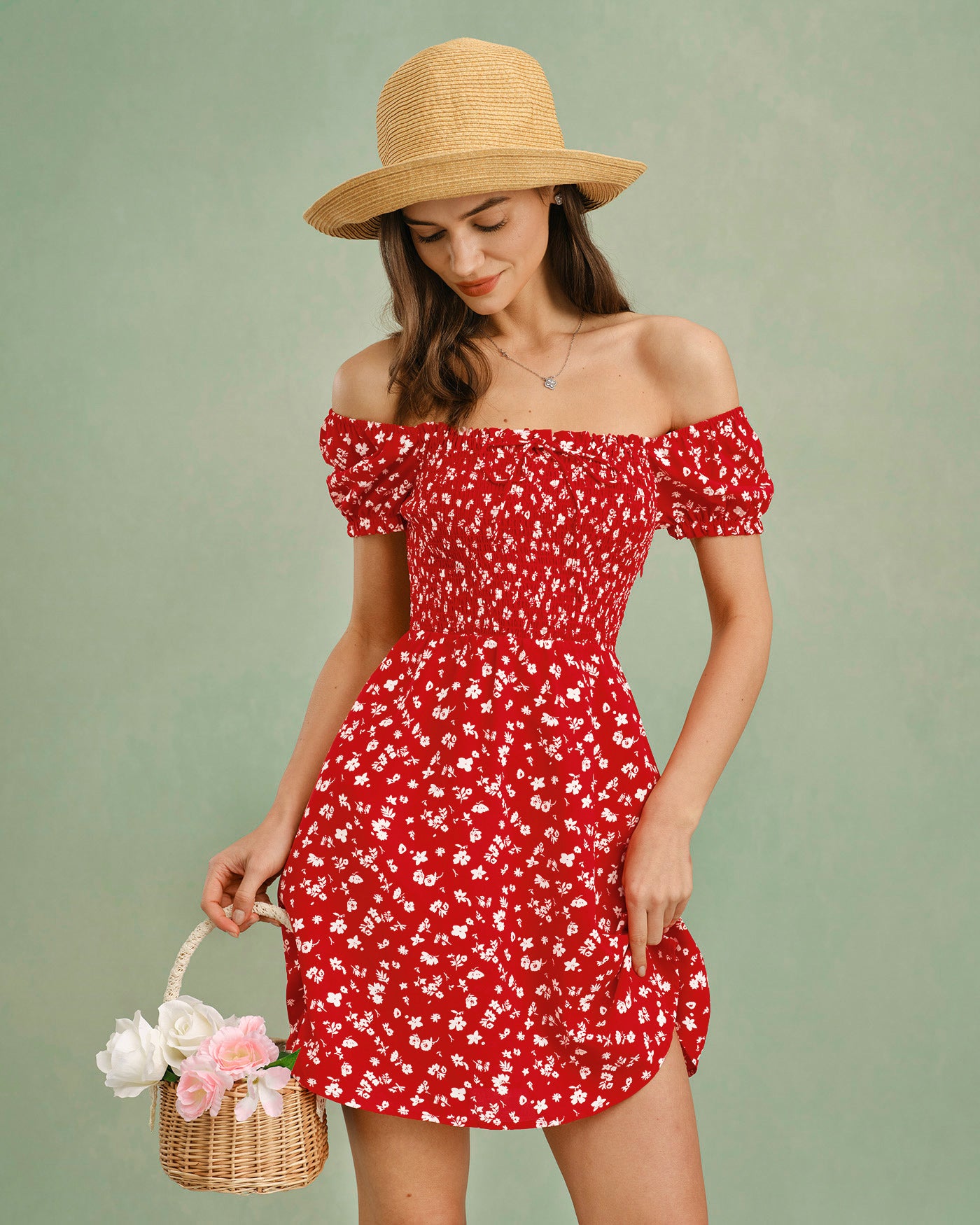 Women's Woven Polyester Mini Dress Red Dresses - RIHOAS