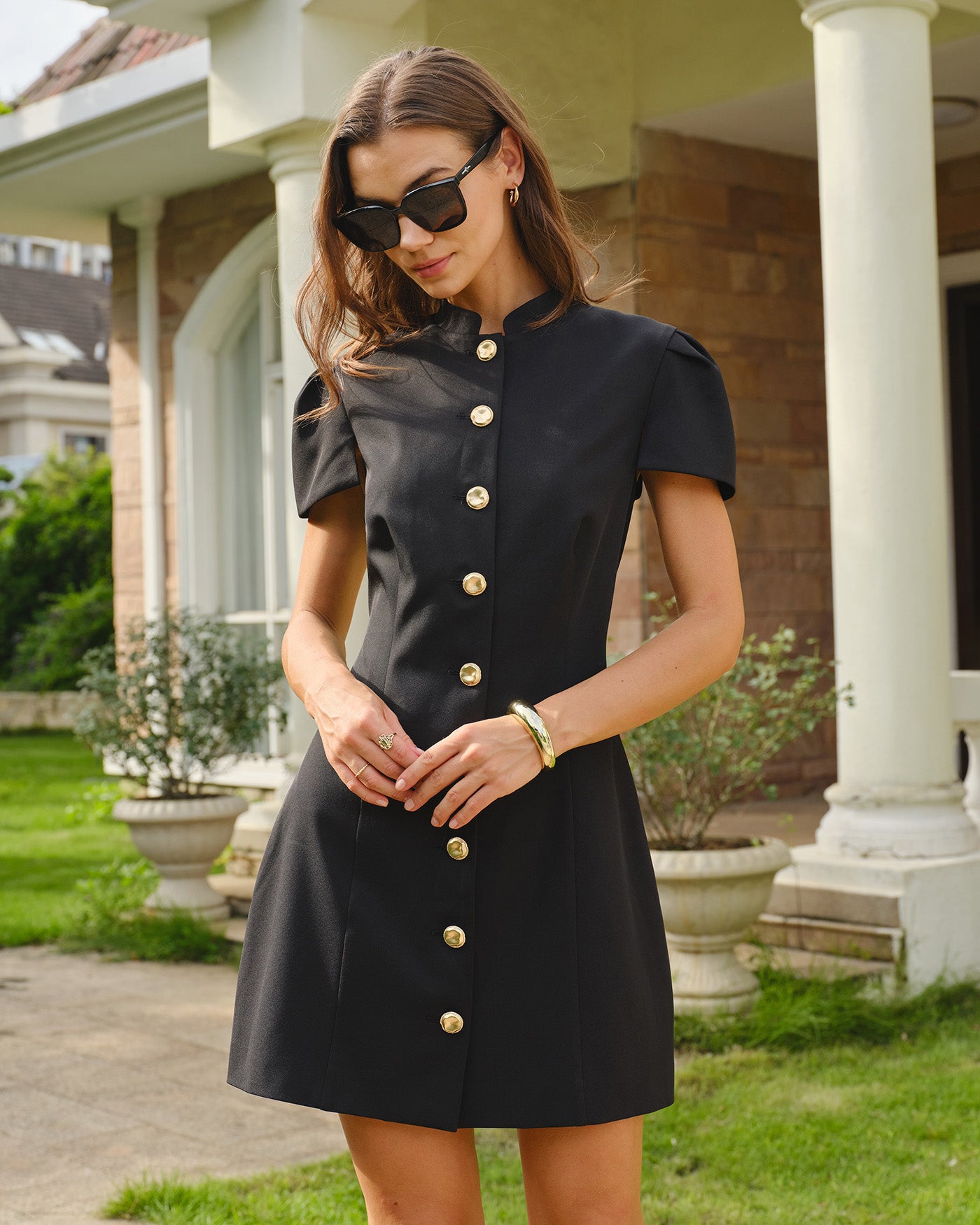 Women's Woven Polyester Mini Dresses Black Dresses - RIHOAS