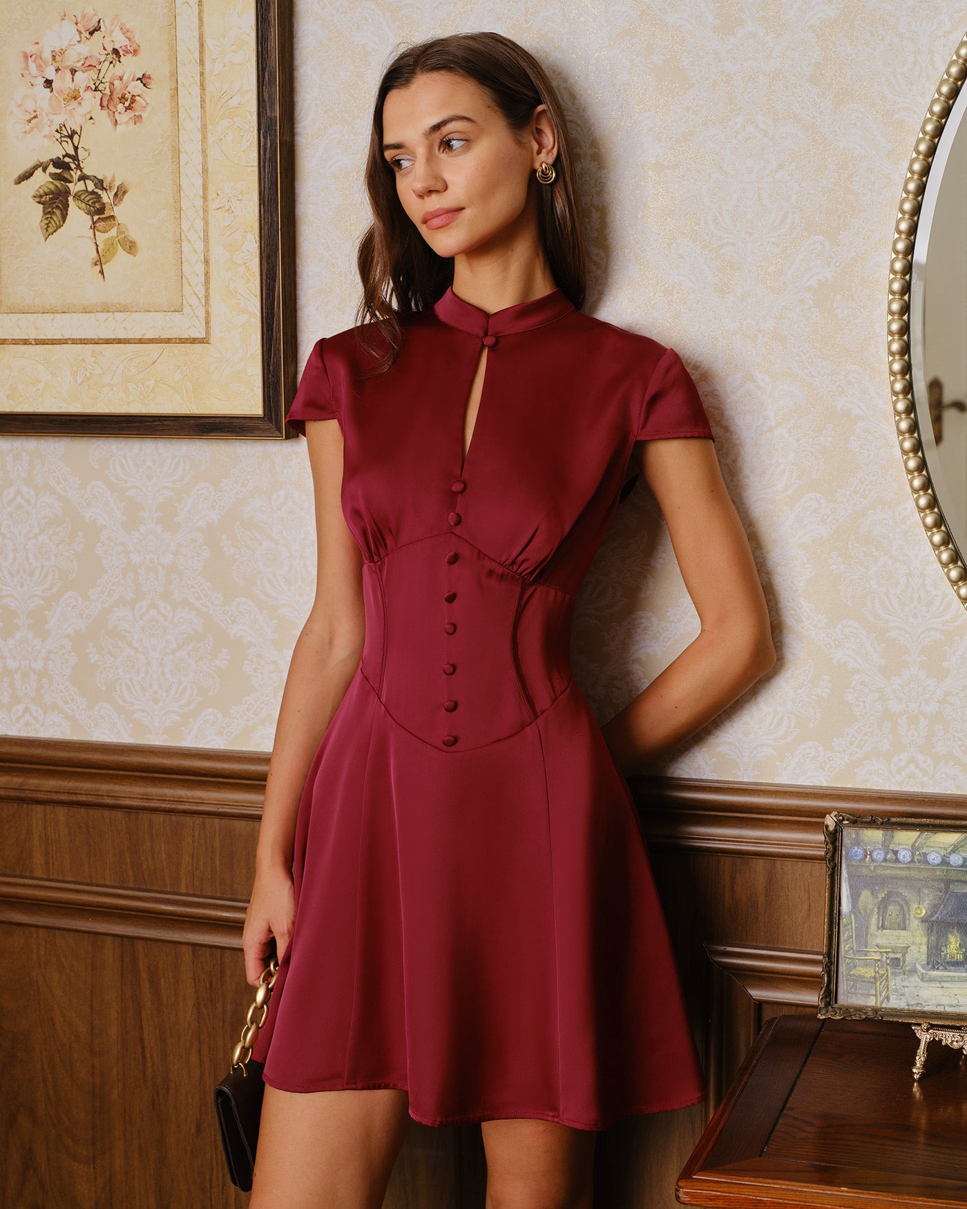 Women's Woven Polyester Mini Dresses Red Dresses - RIHOAS