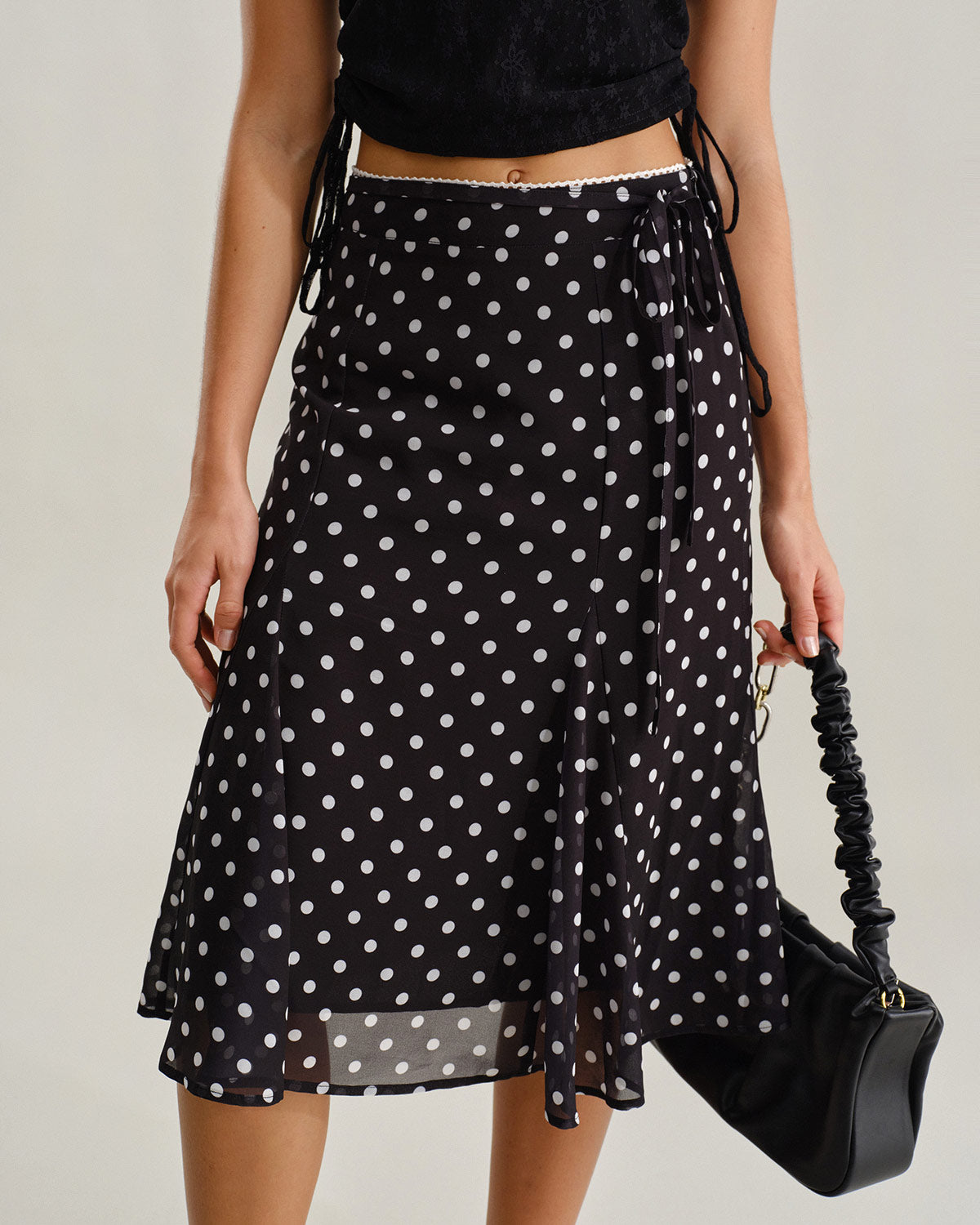 Women's Woven Polyester Skirt Black Bottoms - RIHOAS