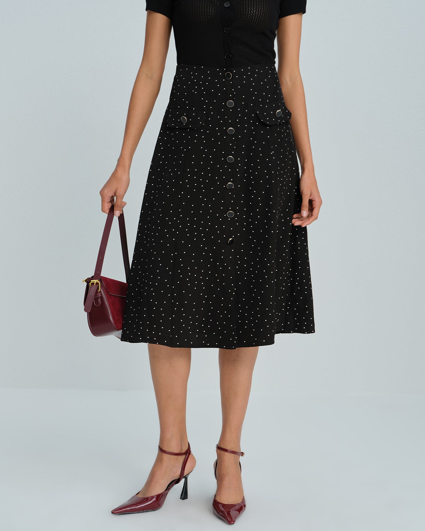 Women's Woven Polyester Skirt Black Bottoms - RIHOAS