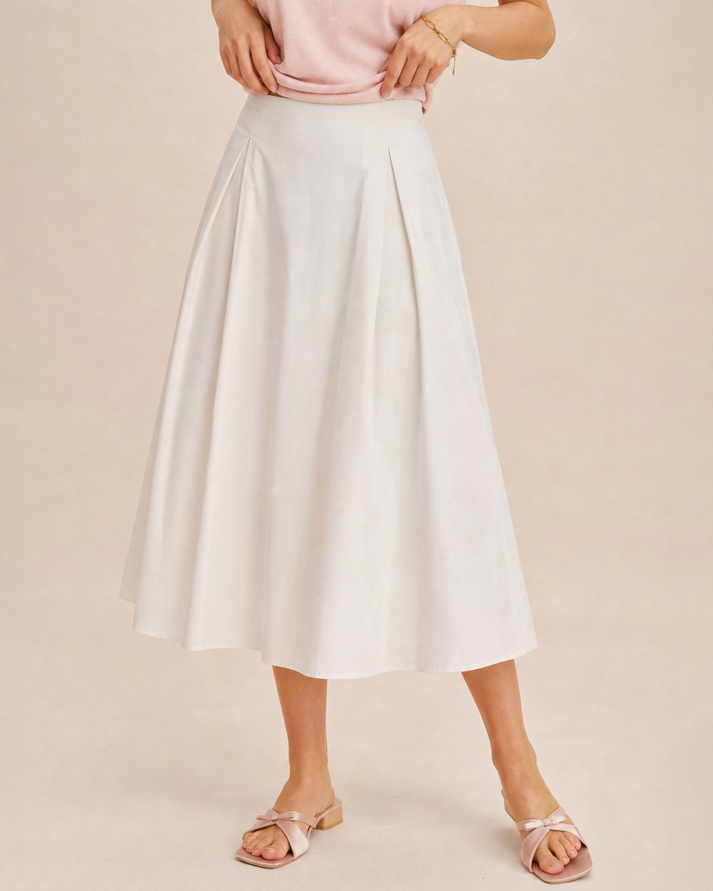 Women's Woven Polyester Skirt Off White Bottoms - RIHOAS
