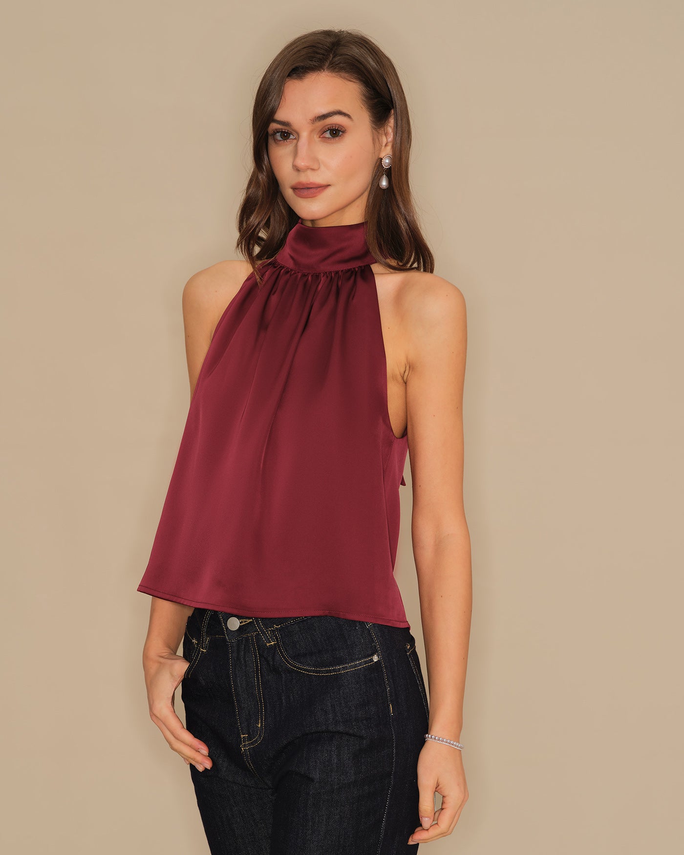 Women's Woven Polyester Tank Tops Tops - RIHOAS