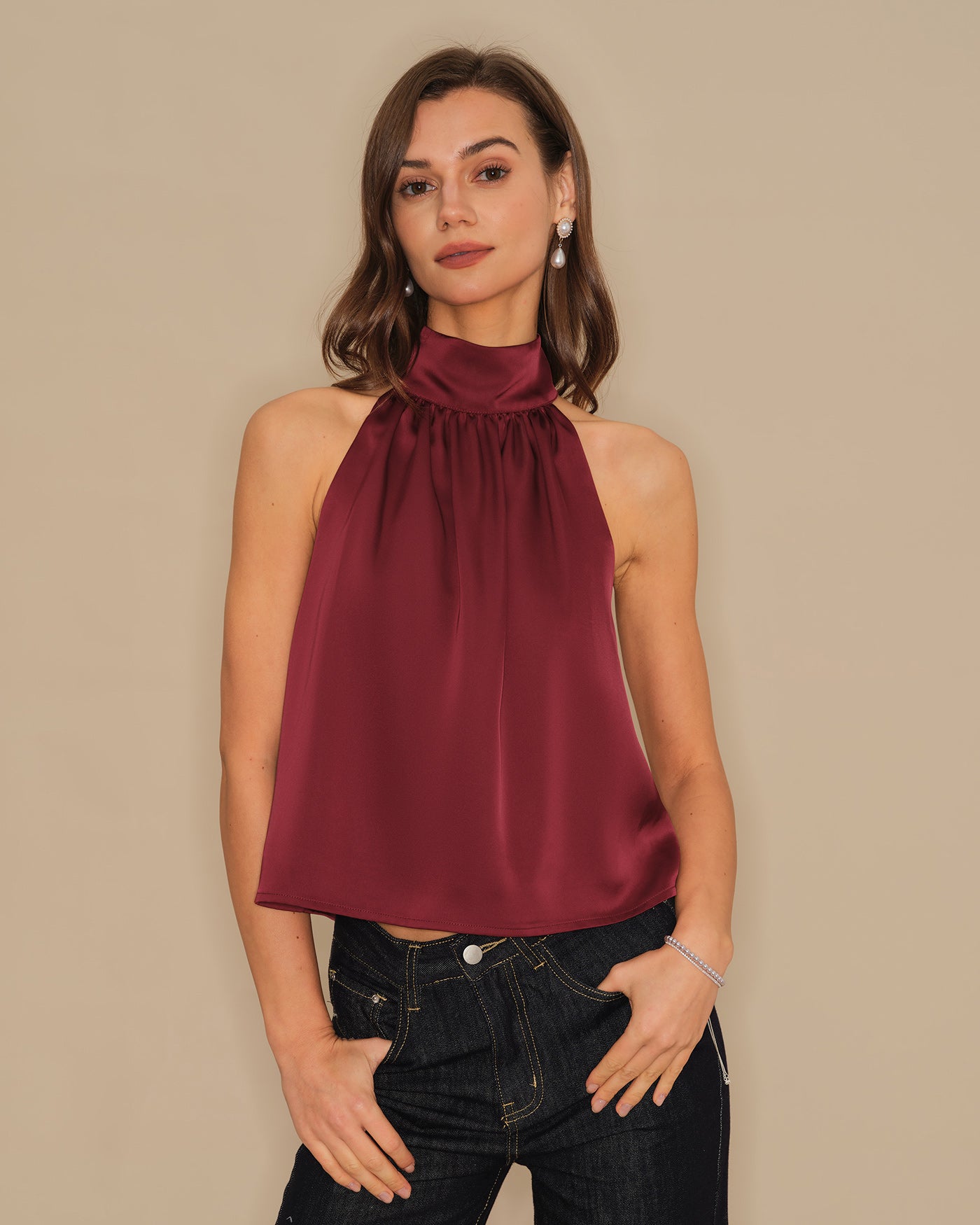 Women's Woven Polyester Tank Tops Tops - RIHOAS