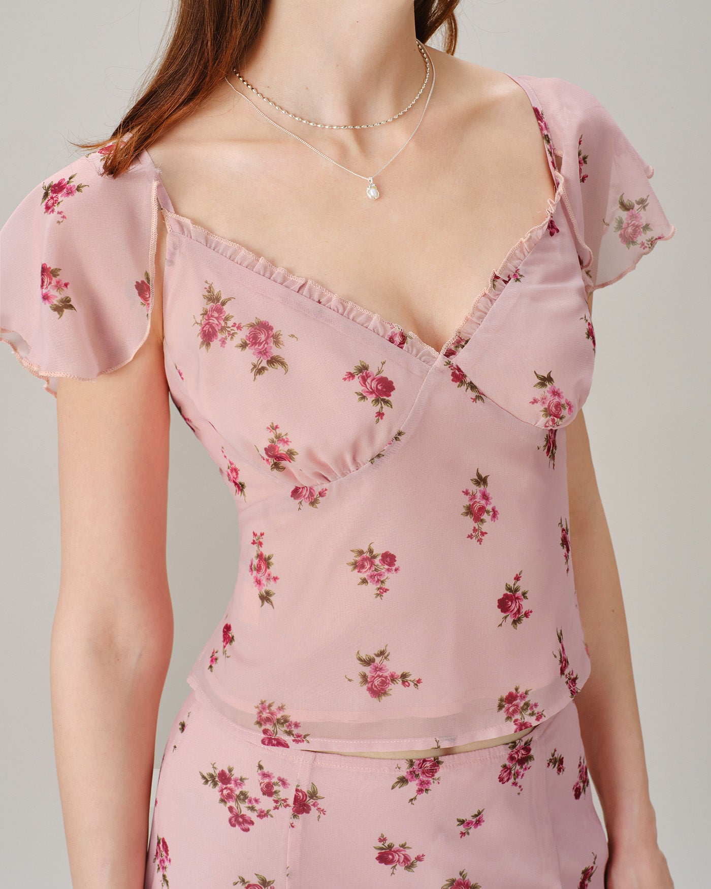 Women's Woven Polyester Tees Pink Tops - RIHOAS
