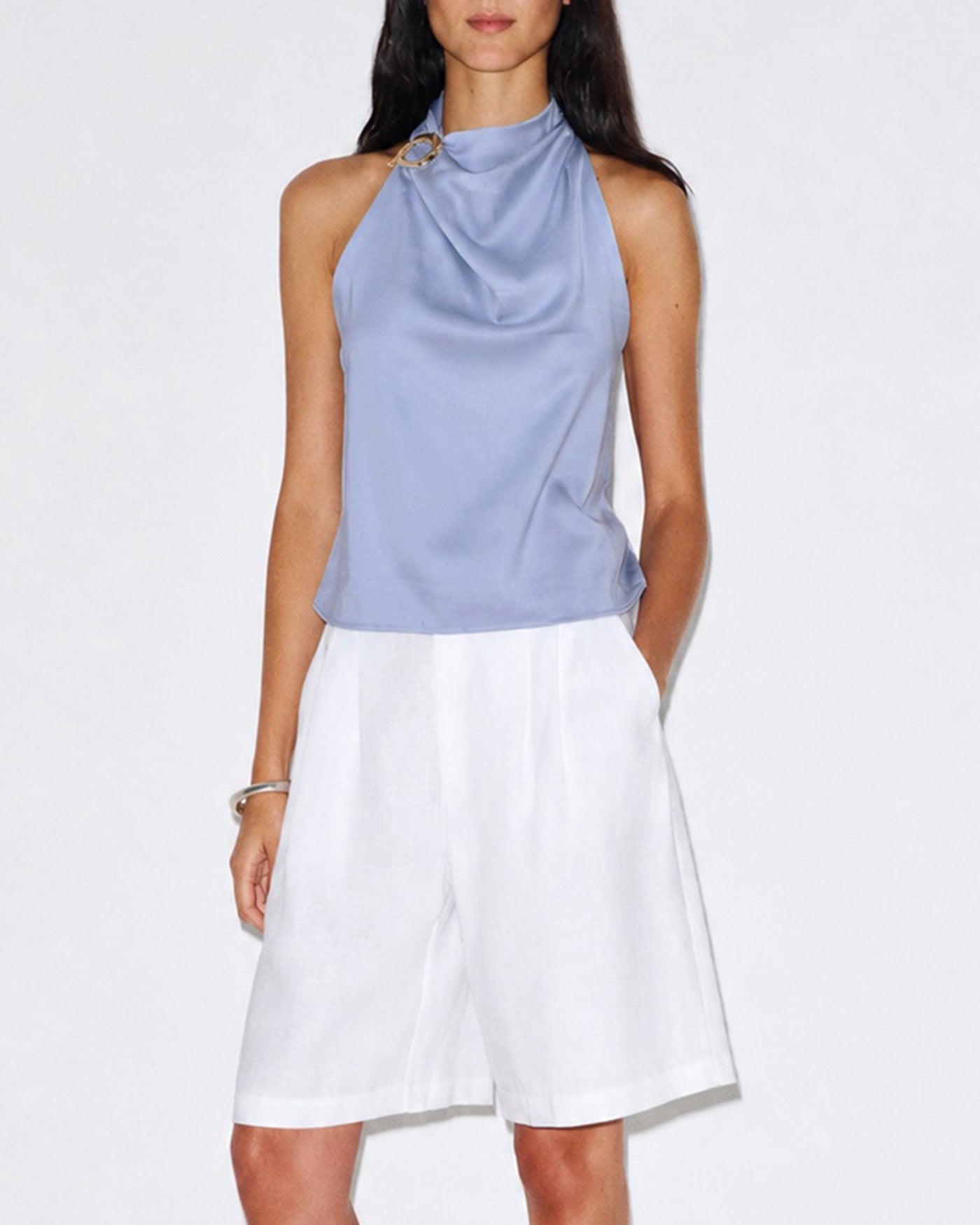 Women's Woven Polyester Top Blue Tops - RIHOAS