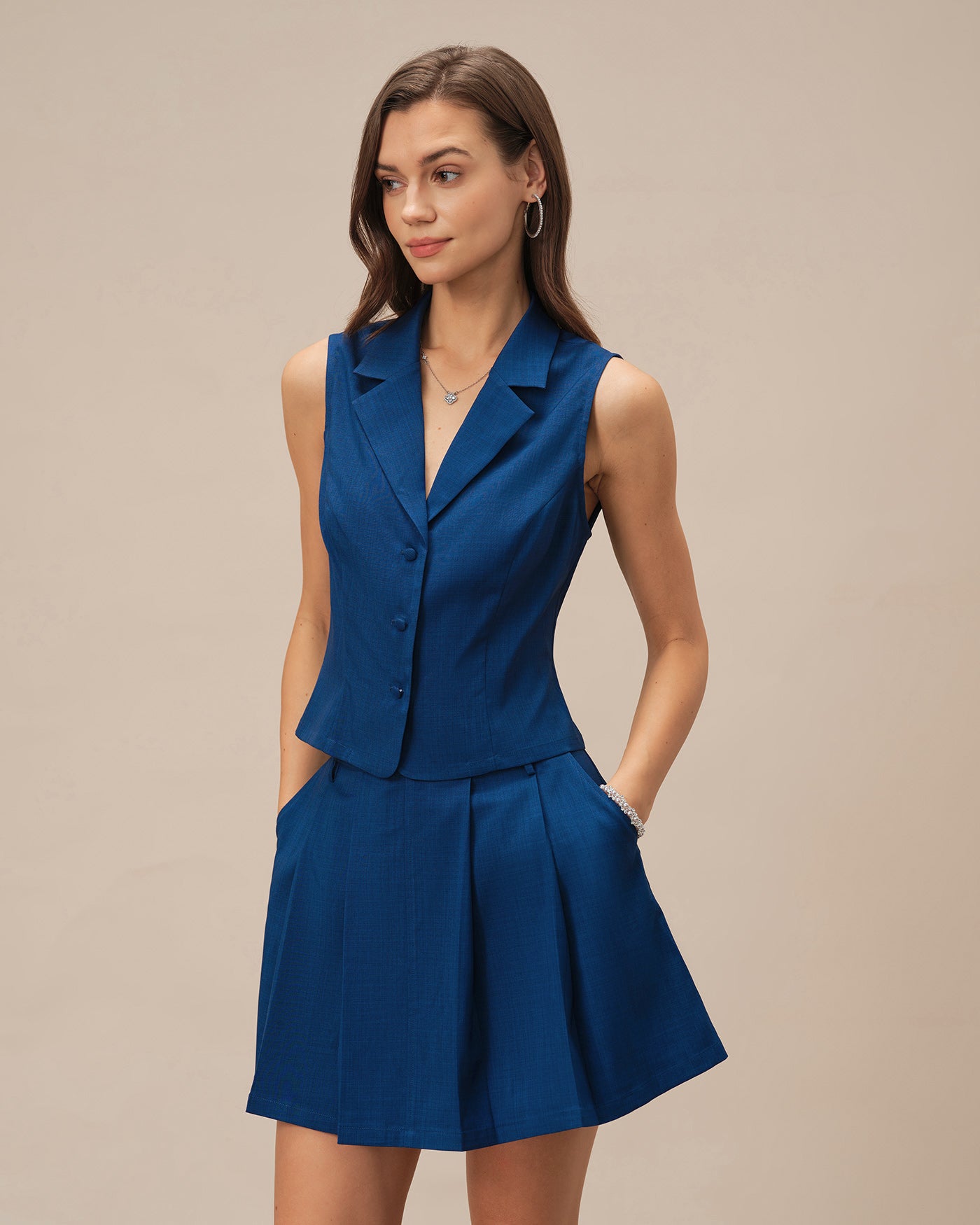 Women's Woven Polyester Vest Blue Tops - RIHOAS