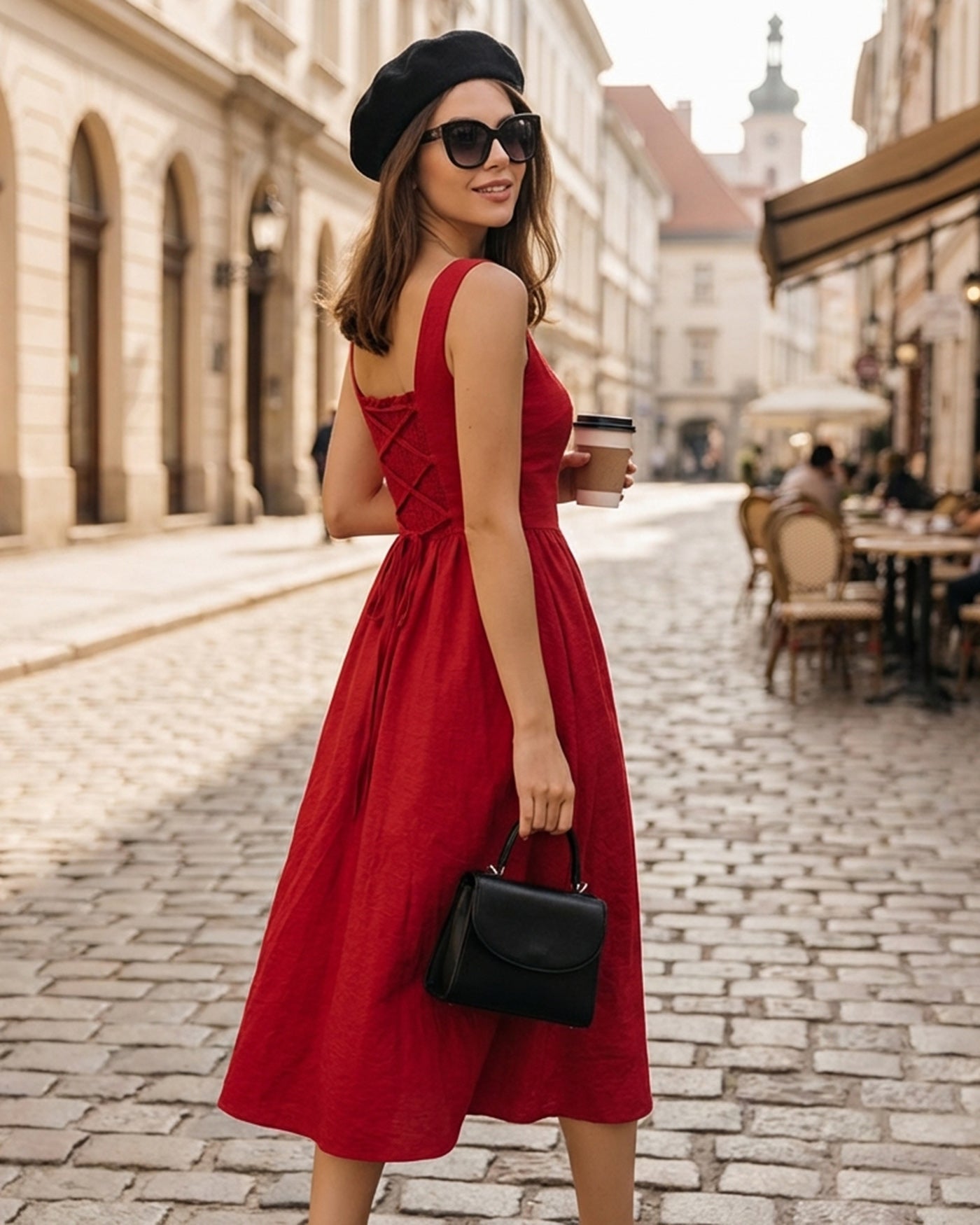 Women's Woven Viscose Midi Dress Dresses - RIHOAS