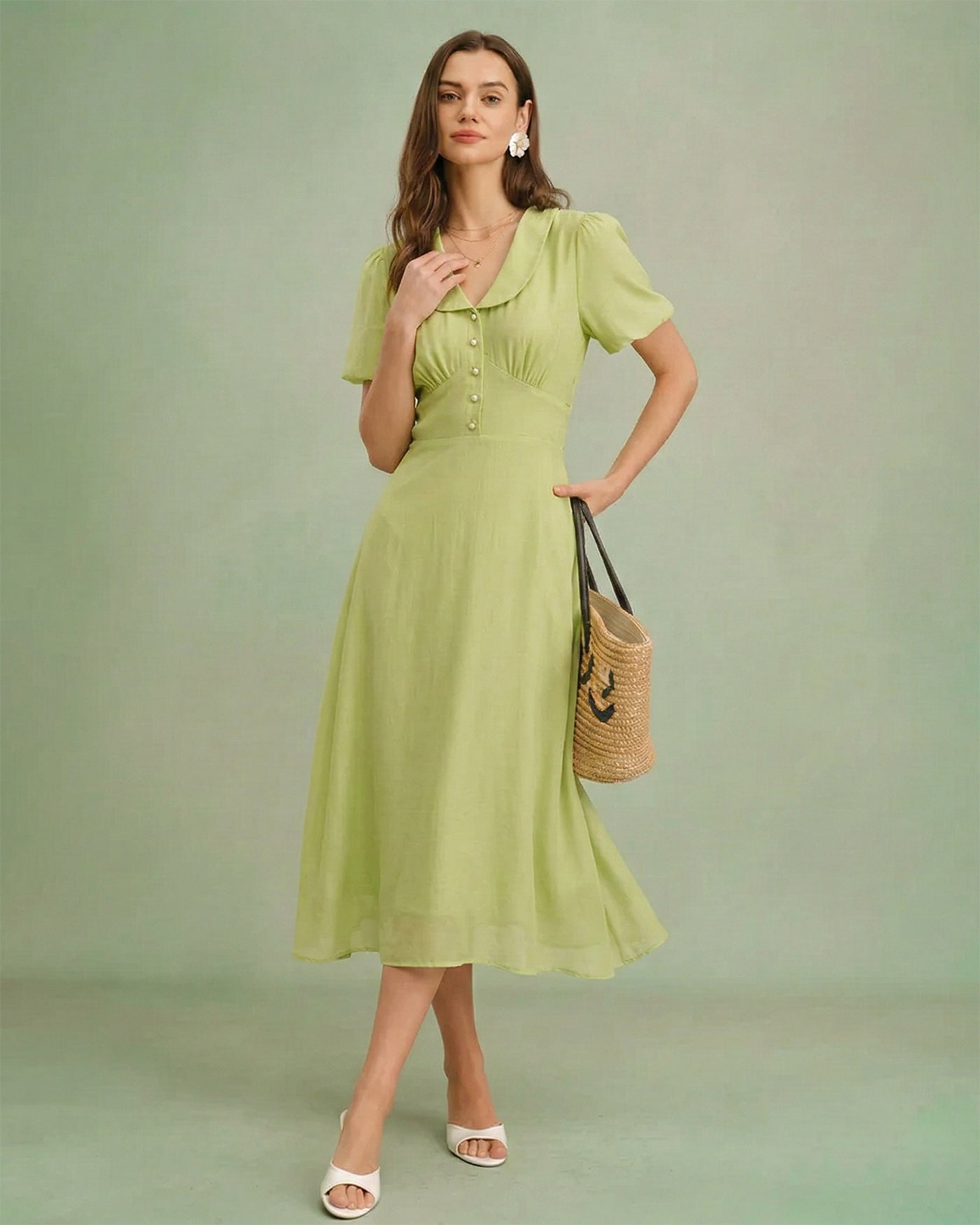 Women's Woven Viscose Midi Dress Dresses - RIHOAS