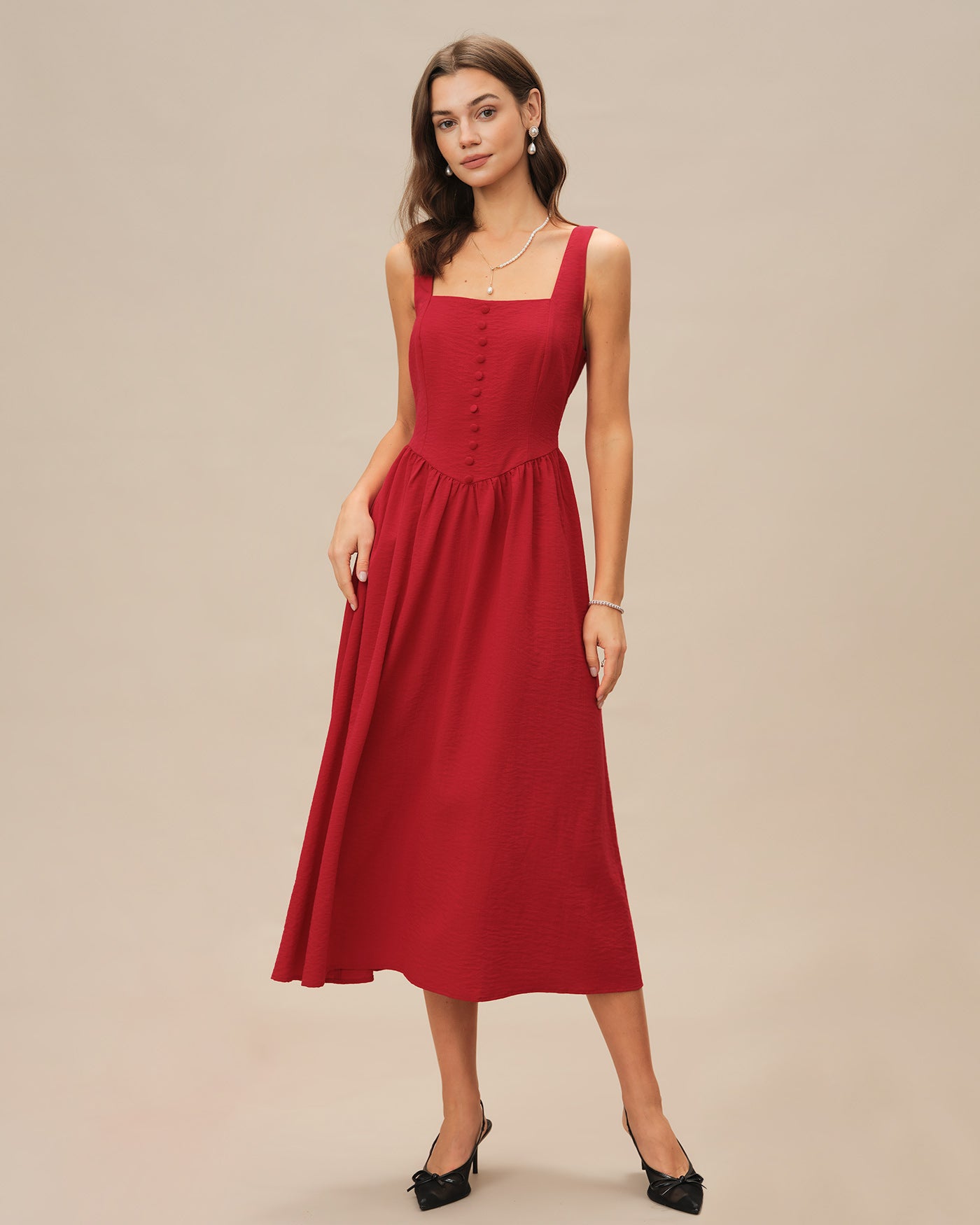 Women's Woven Viscose Midi Dress Dresses - RIHOAS