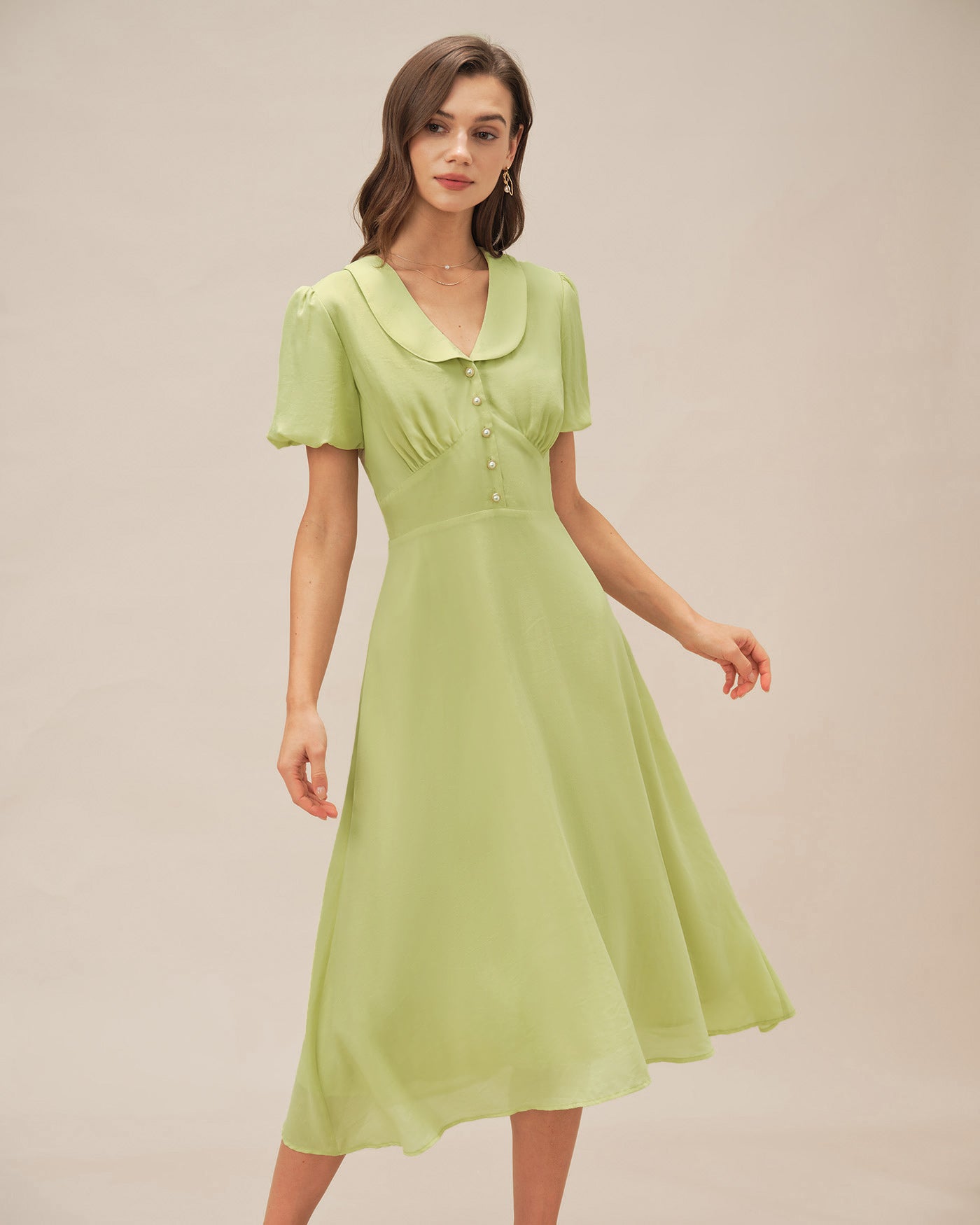 Women's Woven Viscose Midi Dress Green Dresses - RIHOAS