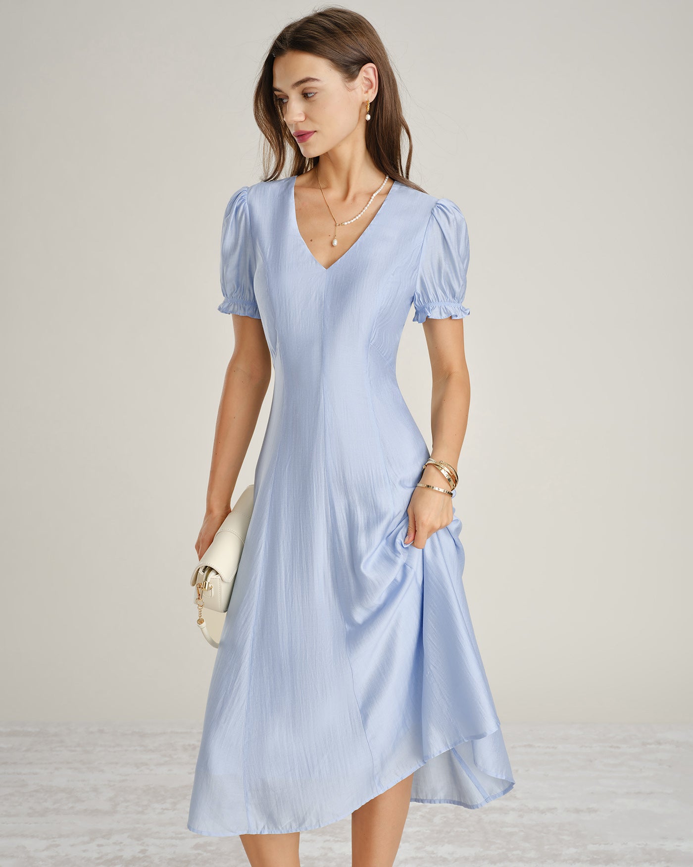 Women's Woven Viscose Midi Dresses Blue Dresses - RIHOAS