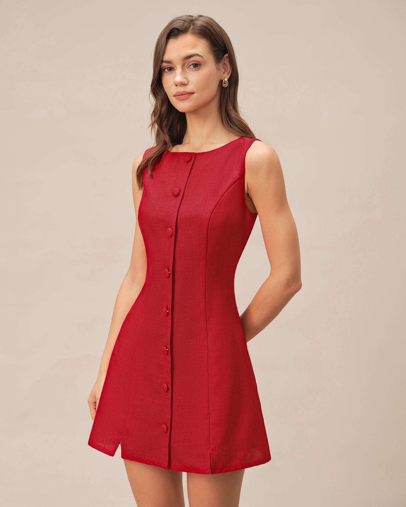 Women's Woven Viscose Mini Dress Red Dresses - RIHOAS