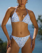 Blue Floral Triangle Bikini Set