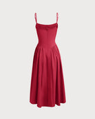 Red Square Neck Pocket Slip Midi Dress