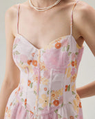 Pink Floral Sweetheart Neck Slip Mini Dress
