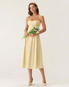 Yellow Square Neck Pocket Slip Midi Dress