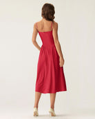 Red Square Neck Pocket Slip Midi Dress