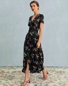 The Black V-Neck Button Detail Floral Maxi Dress Dresses - RIHOAS