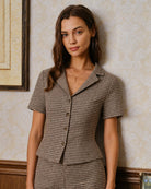The Brown Collared Plaid Blouse Tops - RIHOAS
