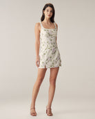 Beige Floral Straight Mini Skirt