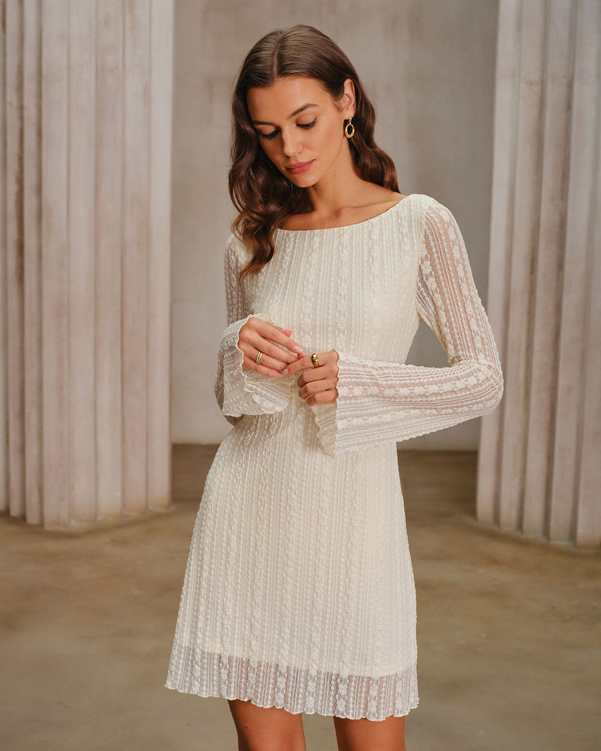 Women's Knit Nylon Mini Dress Apricot Dresses - RIHOAS