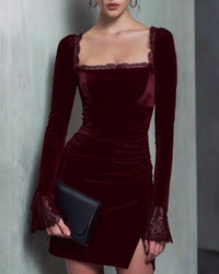 Women's Knit Velvet Mini Dress Dresses - RIHOAS