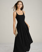 Women's Knitted Polyester Maxi Dress Black Dresses - RIHOAS