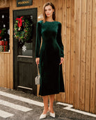 Women's Knitted Polyester Midi Dress Green Dresses - RIHOAS