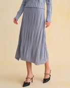 Women's Knitted Polyester Skirt Blue Bottoms - RIHOAS