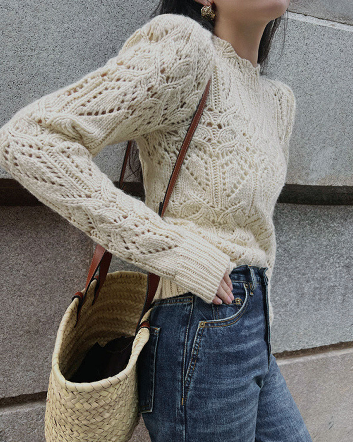 Women's Knitted Polyester Sweater Tops - RIHOAS